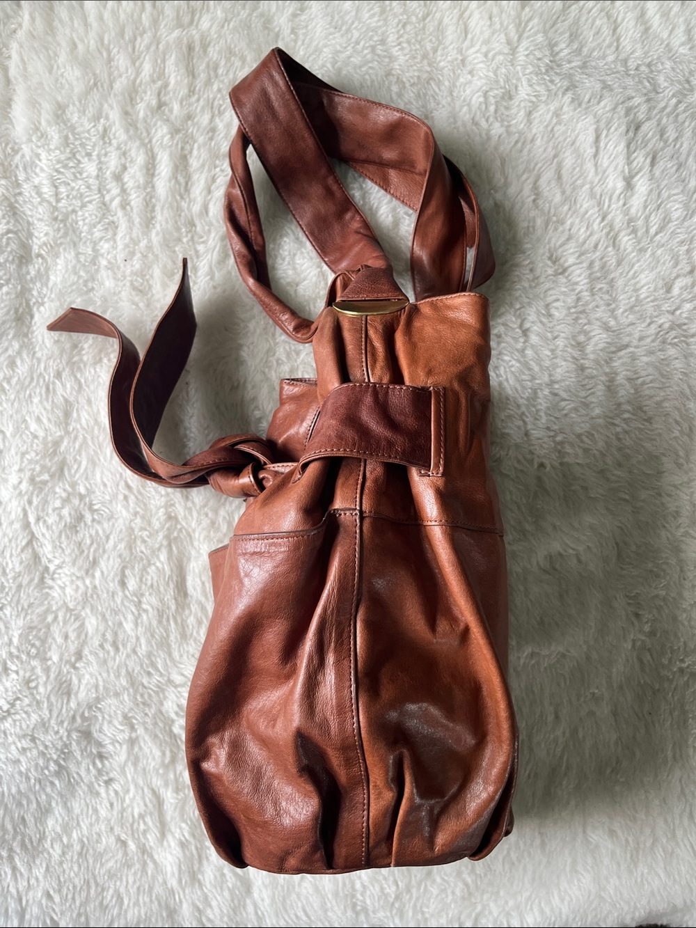 Kooba Devin tie front chestnut leather hobo bucket bag EUC - Picture 5 of 17